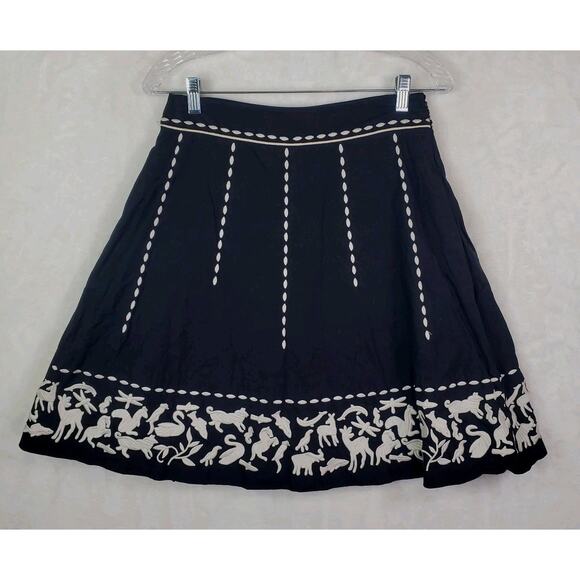 Vtg Anthropologie LITHE Parade of Animals Embroidered Skirt Sz 4 Black Lined - Picture 1 of 8